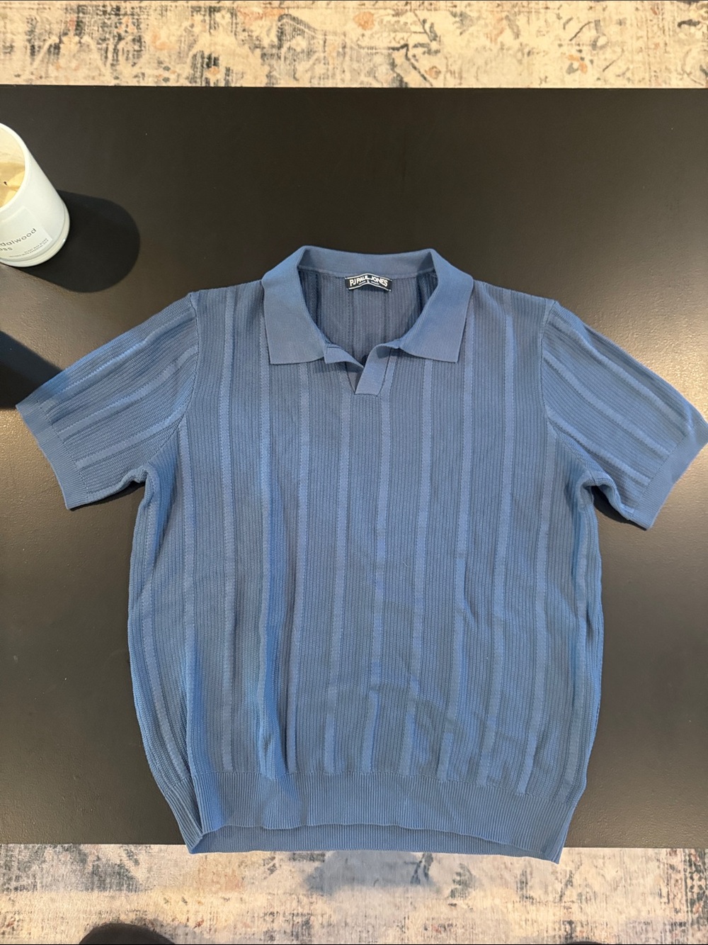 Men's Blue Knit Polo Shirt with Textured Stripe Detail *Never Worn*